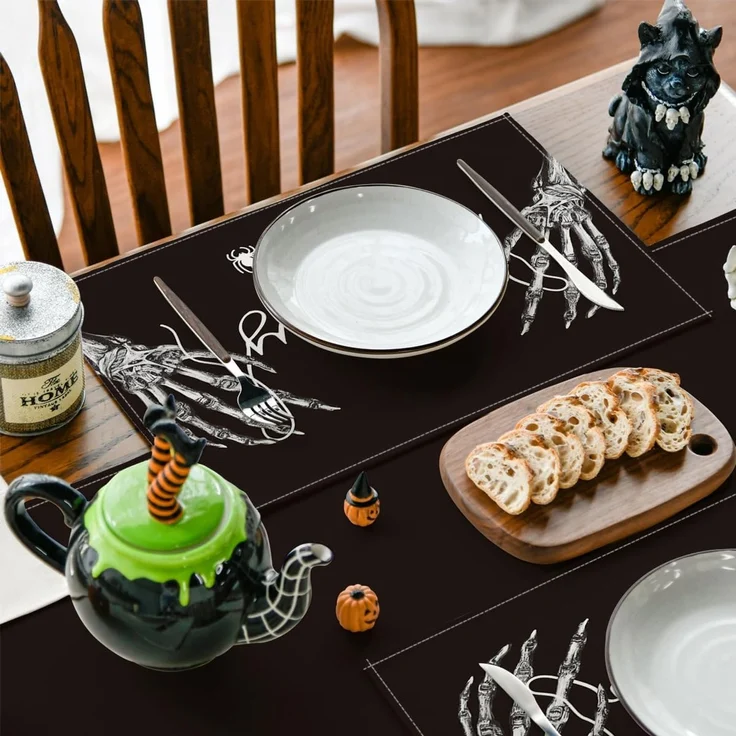 ABC Halloween-Platzset, 4-teilig, Totenkopfhand-Motiv, 30 x 45 cm – Bild 3