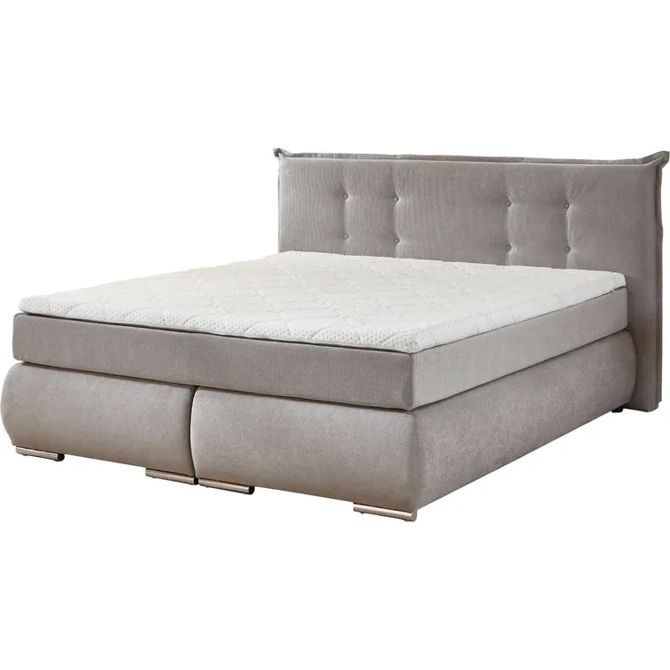 Boxspringbett Ramon / Ray, Stoff, Grau, 208 x 115 x 214 cm