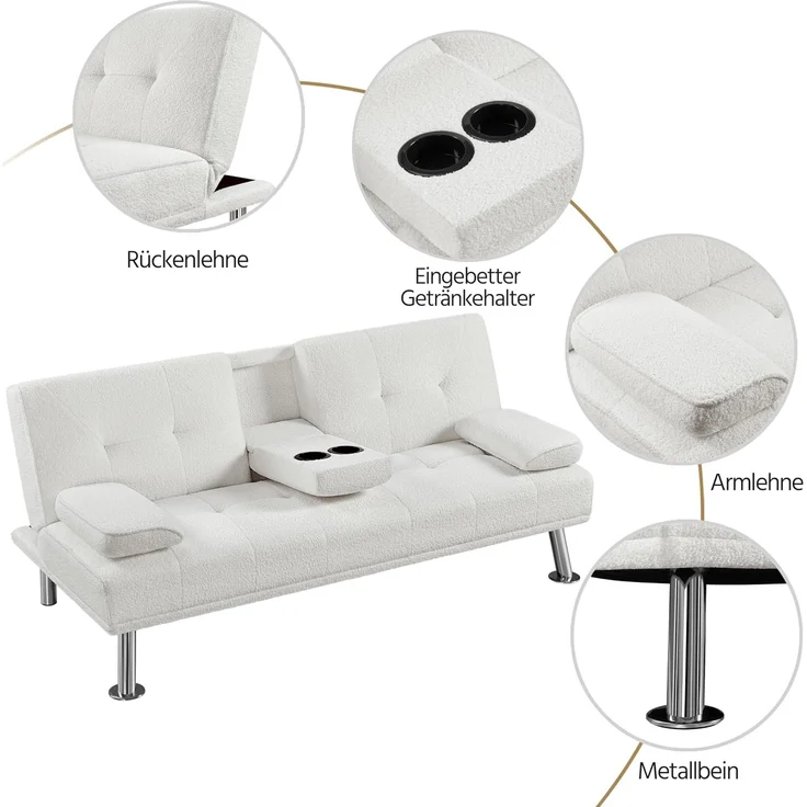 Yaheetech Schlafsofa für max. 3 Personen Gästebett Couch Sofa mit Schlaffunktion Tagesbett Bettsofa Schlafcouch Sofabett Polstersofa bis 350 kg belastbar Elfenbeinen – Bild 5
