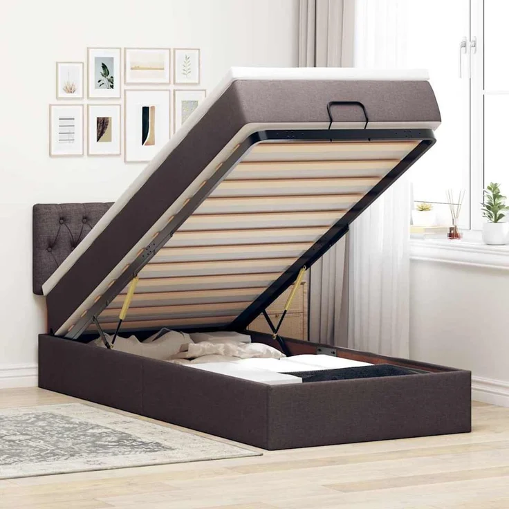 vidaXL Ottoman-Bett mit Matratze Dunkelbraun 100x200 cm Stoff 3311521 – Bild 1