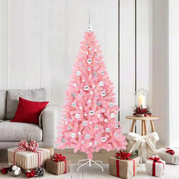 vidaXL Weihnachtsbaum mit LED-Beleuchtung Rosa 180 cm PVC und Stahl 3396434 – Bild 1