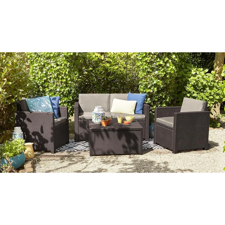 Allibert by Keter Gartenlounge Sofa Victoria, braun/taupe, 2-Sitzer, inkl. Sitz- und Rückenkissen, Kunststoff, flache Rattanoptik – Bild 2