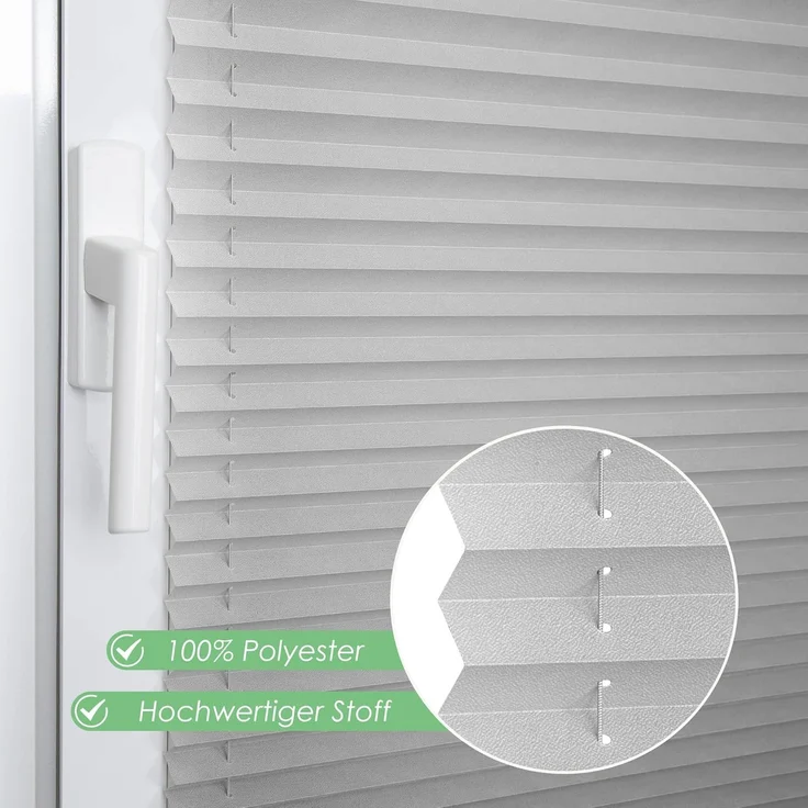 bobodeco Plissee ohne Bohren Klemmfix Faltrollo Jalousie Grau 55x200 cm (BxH), Plisseerollo Sichtschutz und Sonnenschutz Blickdicht Easyfix lichtdurchlässig Rollo für Fenster & Tür – Bild 2
