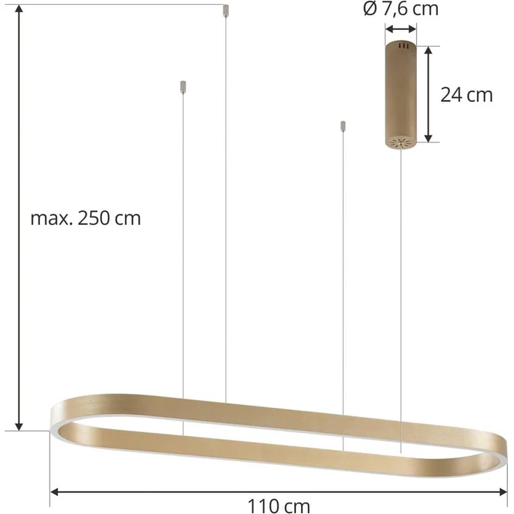 Lucande Hängeleuchte Melinay, LED, Metall, Gold / Messing Farbwechsel warmweiß / tageslicht IP20 mit Fernbedienung, LED 51 W gesamt, Farbwechsel warmweiß / tageslicht – Bild 4