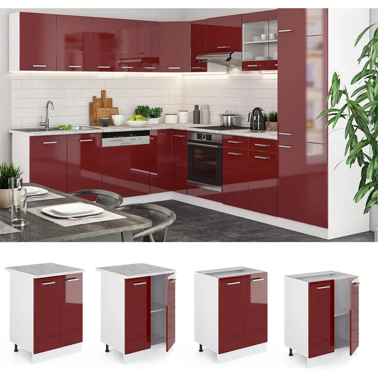 Küchenunterschrank R-Line Rot Hochglanz 60 cm , AP Eiche Vicco – Bild 2