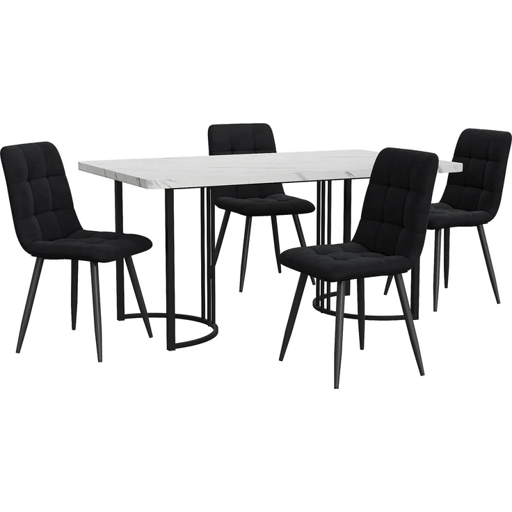 Essgruppe (5-tlg),Esstisch mit 4 Stühlen Set, Moderner Küchentisch Set , 140×80cm Küchentisch mit Schwarz Metallbeinen, MDF Tischplatte in Weißer,Schwarz Samt Esszimmerstühle--Weiß--96x69x18.5cm--YOUDENOVA – Bild 4