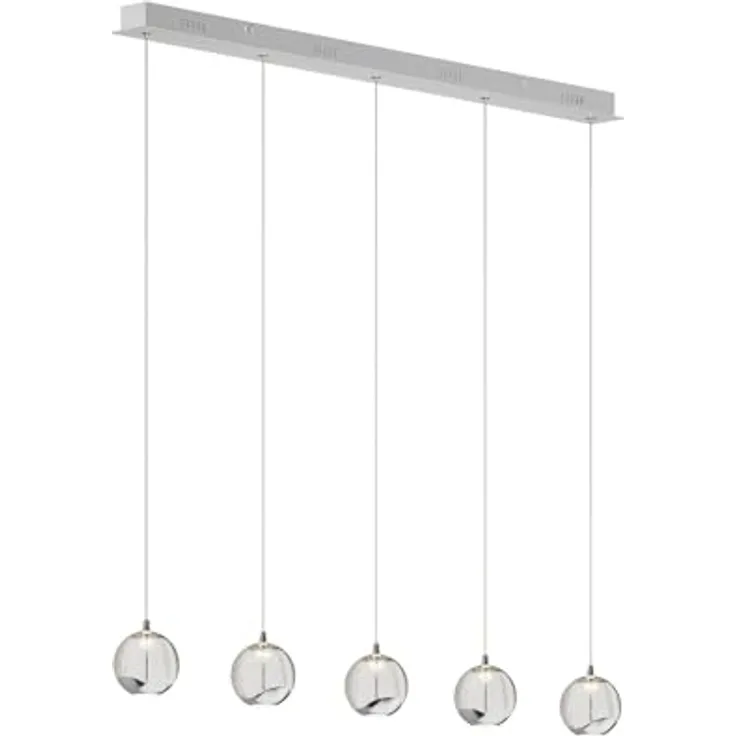 Lucande LED-Pendellampe Hayley, 96 cm, 5-flg., verchromte Details, Glaskugeln, elegantes Lichtdesign