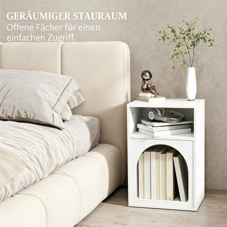 Rayofly-2er-Set Nachttische mit offenen Ablagefächern, modern gebogenes Design für Schlafzimmer, nur 2 Stück, H 60cm x T 40cm x B 30cm, Weiß – Bild 4