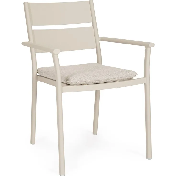 4er-Set Gartenstuhl Kaimlo - Aluminium Kamel Sand, Olefin, mit Armlehnen, stapelbar