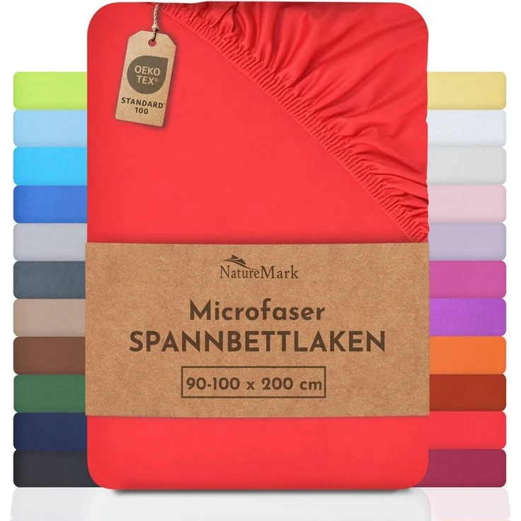 NatureMark - Mikrofaser SPANNBETTLAKEN zum Sparpreis! viele Größen und Farben Markenware (120x200 cm, rot) – Bild 1