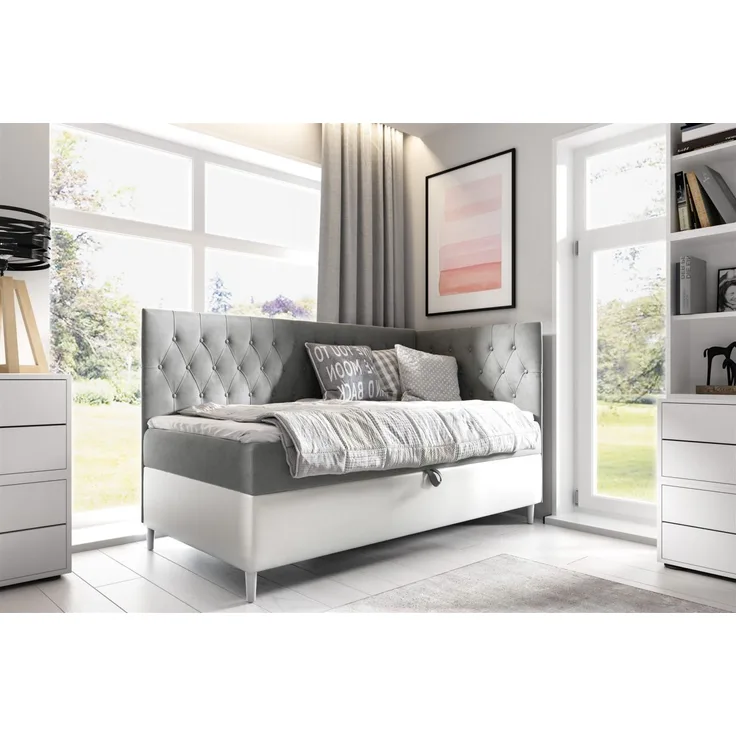 Boxspringbett Gästebett Kinderbett FINJA Nr. 3 100x200cm Weiss-Grau Seite Rechts