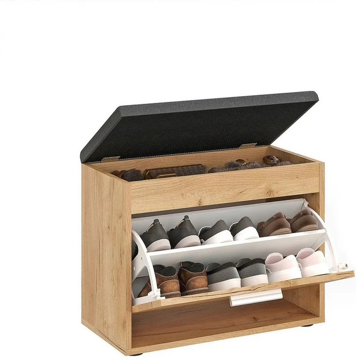 KOMTO Schuhregal Schuhbank mit Sitzfläche und Klappe – Bild 1