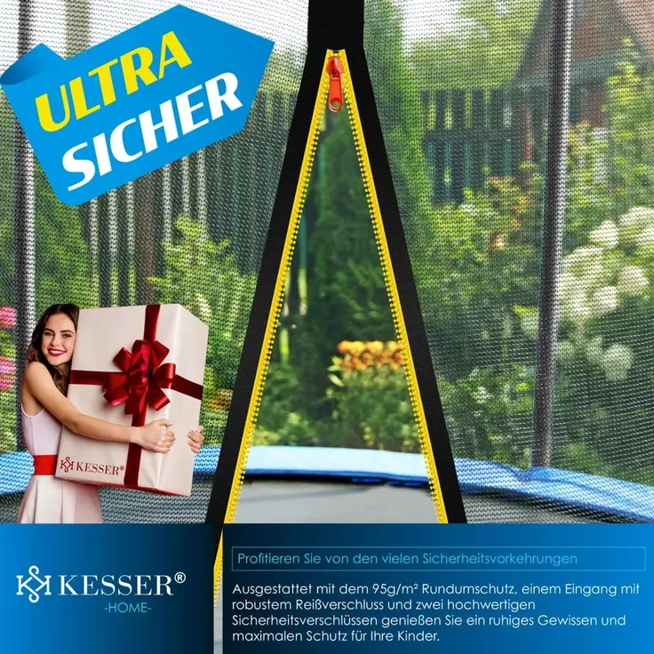 KESSER® - Trampolin | TÜV SÜD GS Zertifiziert | Komplettset mit Sicherheitsnetz, Leiter, Randabdeckung & Zubehör | Kindertrampolin Gartentrampolin Belastbarkeit 150 kg Blau, 305 cm – Bild 8