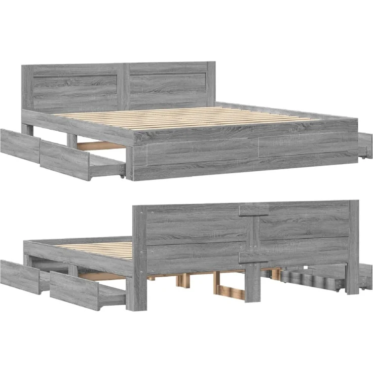 vidaXL Bettgestell mit Kopfteil Grau Sonoma 200x200cm Holzwerkstoff 3295539 – Bild 8