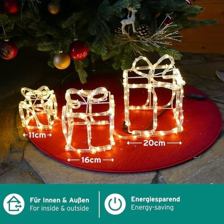 Gartenpirat LED Dekofigur Geschenkboxen 3er-Set Drahtgestell mit Lichtschlauch Weihnachtsdeko – Bild 2