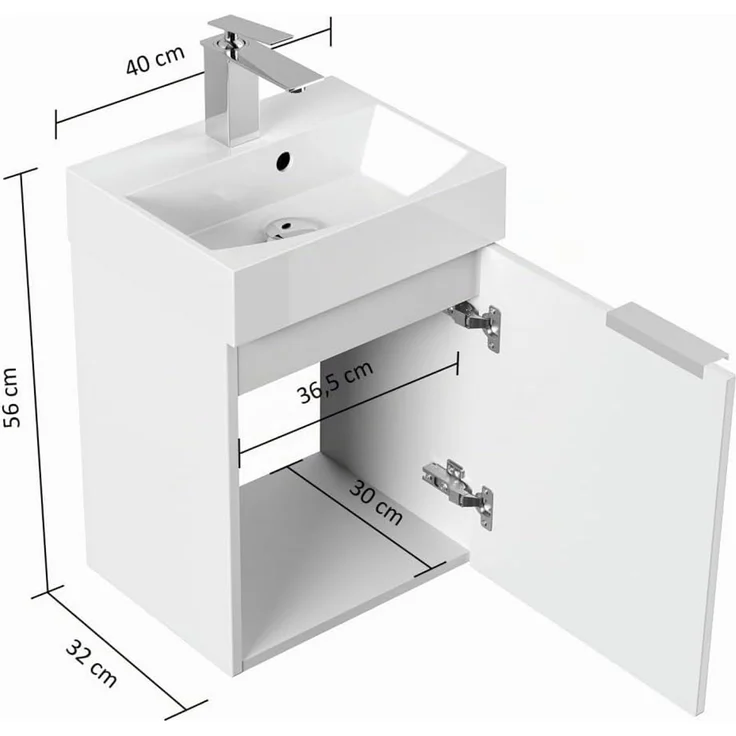 Gäste WC Badmöbel Kubus Slimline 40cm SoftClose grafit : Grafit – Bild 8