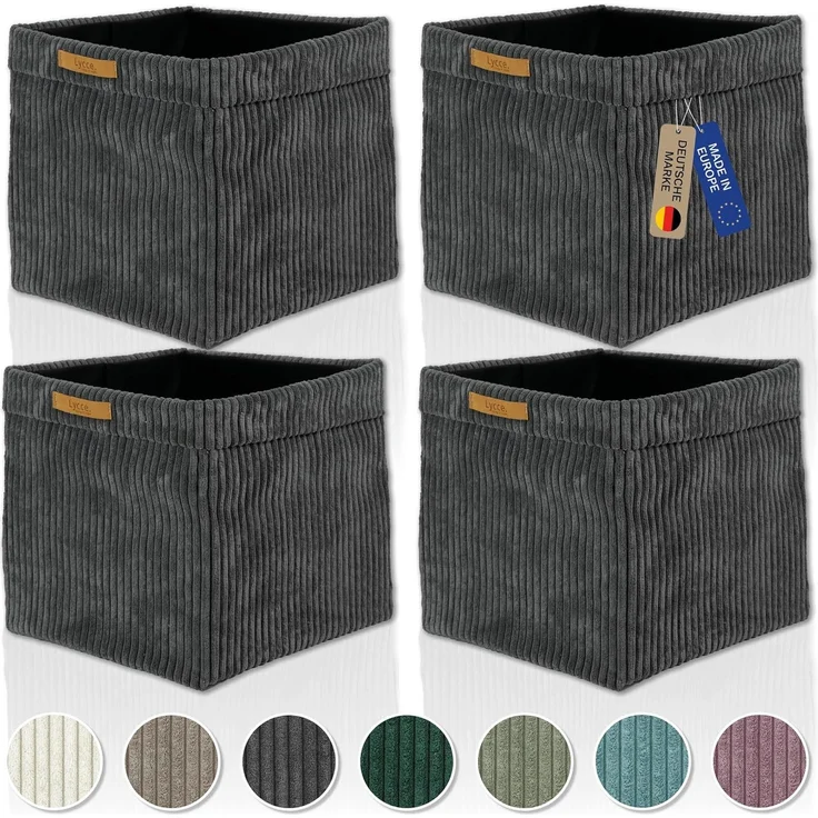 Lycce Regalkorb Kallax Boxen Cord 4er Set grau, Aufbewahrungsbox faltbar 33x33x31cm (4 St) – Bild 1
