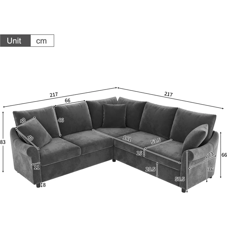 Ecksofa 217 x 217 x 83 cm in Grau – L-Form mit Chenille-Bezug und Taschenfederkern – Bild 6