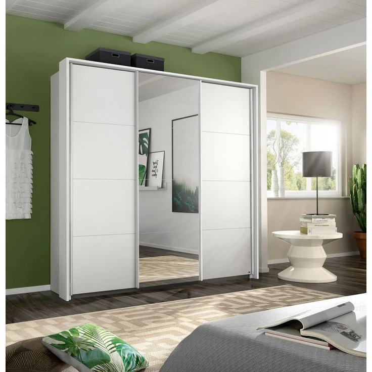rauch Kleiderschrank Schrank Garderobe Wäscheschrank Schlafzimmerschrank Ankleide KEPAN (Höhen 213/233 cm, inkl. Passepartout, optional mit Beleuchtung) Weiß mit Spiegel 211 cm breit, inkl. Schubladeneinsatz MADE IN GERMANY – Bild 2