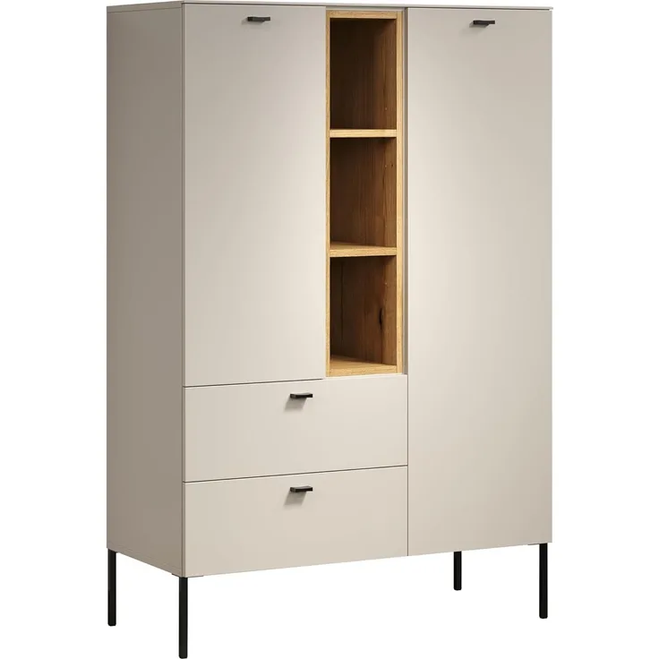 trendteam smart living - Sao Paulo - Highboard - Kashmir (Beige)/Evoke Eiche - Sideboard mit Soft-Close Funktion - (BxHxT) 93 x 140 x 42 cm - Metallgriffe und -Füße