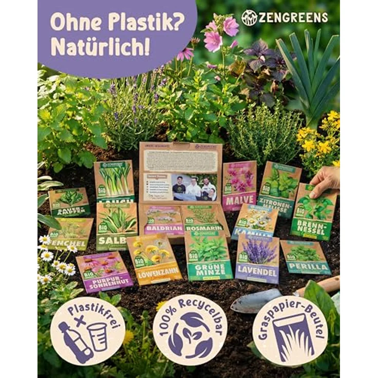 ZenGreens® - Bio Heil- und Teekräutersamen im 20er Set - 20 Heil- und Tee Kräuter Samen für den einfachen Anbau im Garten, Balkon oder Hochbeet - Pflanzensamen - Saatgut – Bild 5