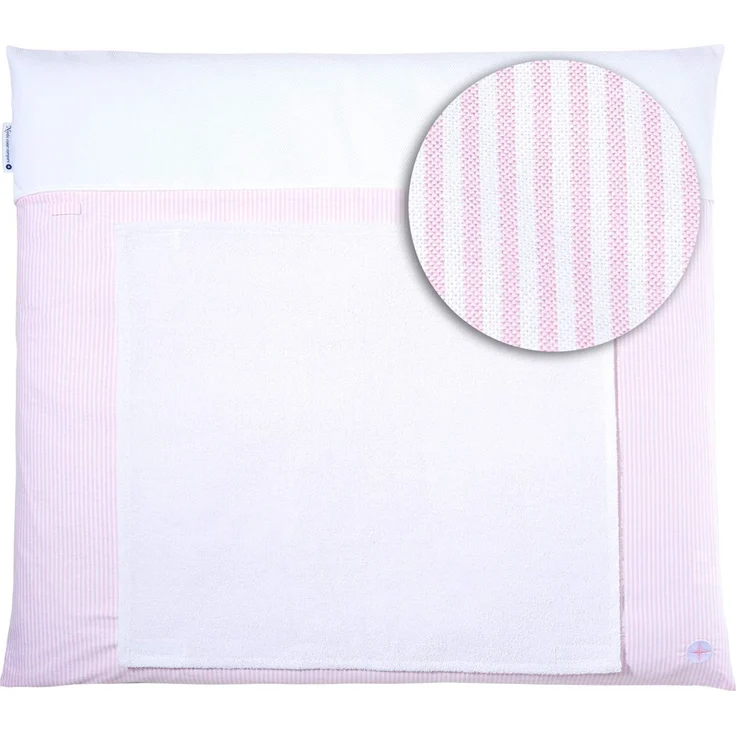 Nordic Coast Company Wickelauflage mit Frotteehandtuch abnehmbar waschbar Wechselhandtuch Bezug mit Inlet Wickelunterlage 70x80 cm Baumwolle Rosa gestreift komplett waschbar