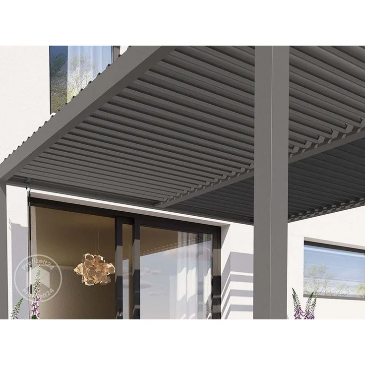 PRIMEYARD Pergola 4x4 m Aluminium-Pfosten mit Lamellendach aus Stahl graue Terrassenüberdachung – Bild 5