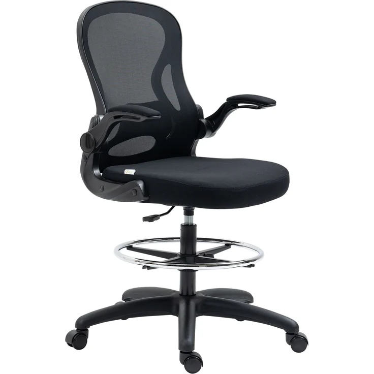 MELAYR, Zeichenstuhl, höhenverstellbarer Bürostuhl, mit Fußstütze, 59 cm x 65 cm x 122 cm, Schwarz – Bild 2