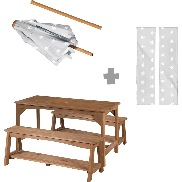 roba Kindersitzgruppe 'Outdoor+' - 'Little Stars' Sonnenschirm & Sitzauflagen - Massivholz - Teak – Bild 11