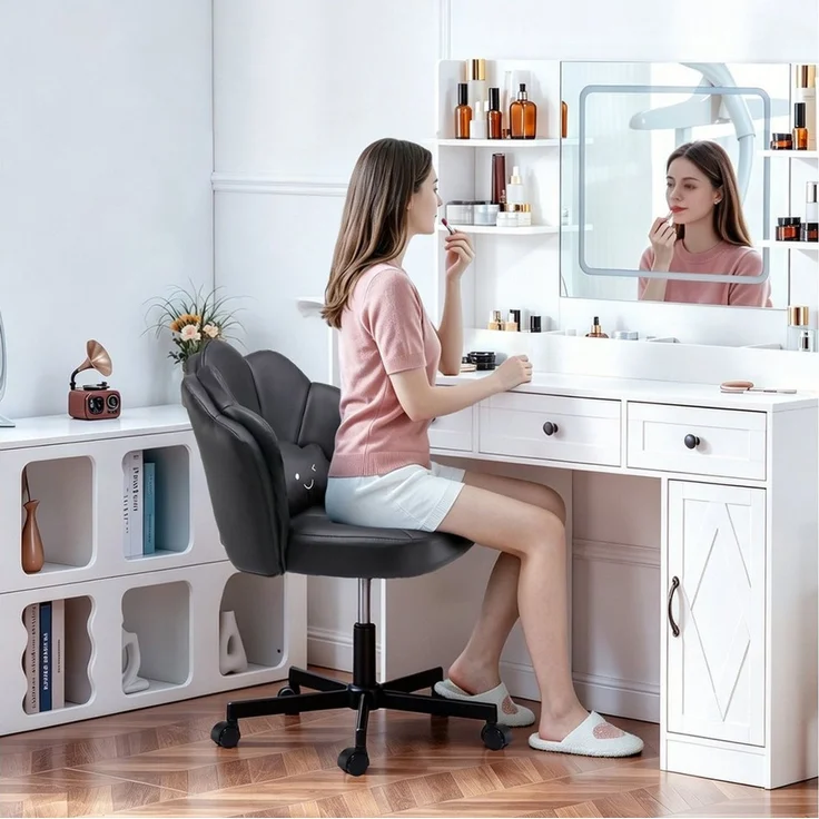 COMHOMA Bürostuhl Schminkstuhl Homeoffice Stuhl, Schreibtischstuhl Drehstuhl mit Rrollen, höhenverstellbar,für Schminktisch,Arbeitszimmer, Schlafzimmer,150kg – Bild 2
