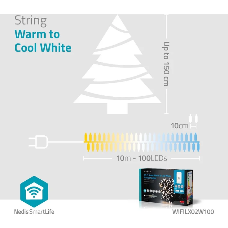 SmartLife Weihnachtsbeleuchtung | Schnur | Wi-Fi | Warm bis kühlen weiß | 100 LED's | 10.0 m | Android™ / IOS – Bild 3