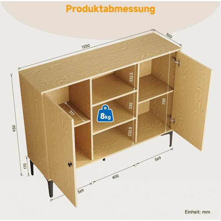 SONNI Sideboard Eichenfarbenes Sideboard, Schließfach mit großem Fassungsvermögen – Bild 4