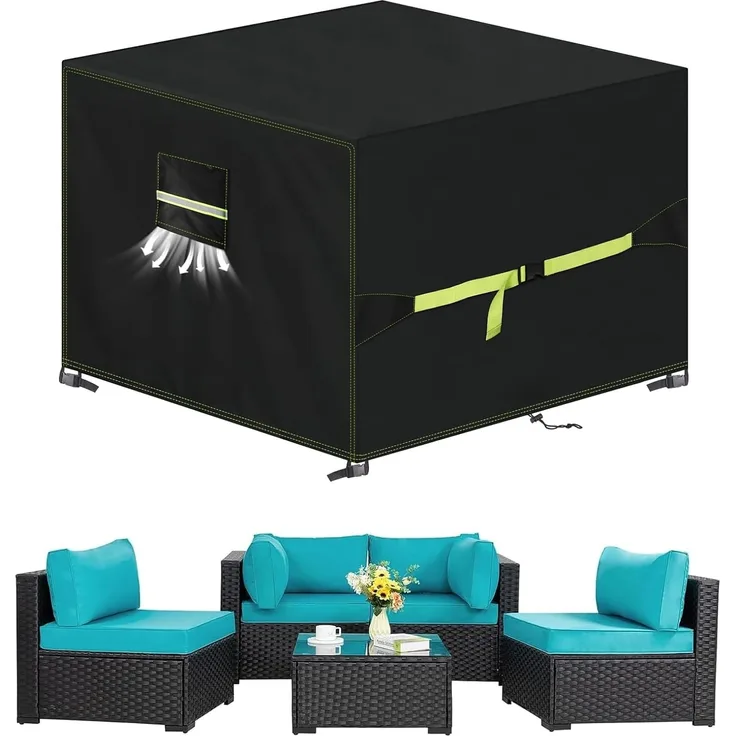 VDISRR Abdeckhaube Gartenmöbel, 420D Oxford Abdeckhauben Für Tische 200 x 200 x 90 cm, Gartentische Schutzhülle mit Belüftungsöffnungen Wasserdicht, UV-beständig, Staubfest, Winterfest für Terrassenmöbel