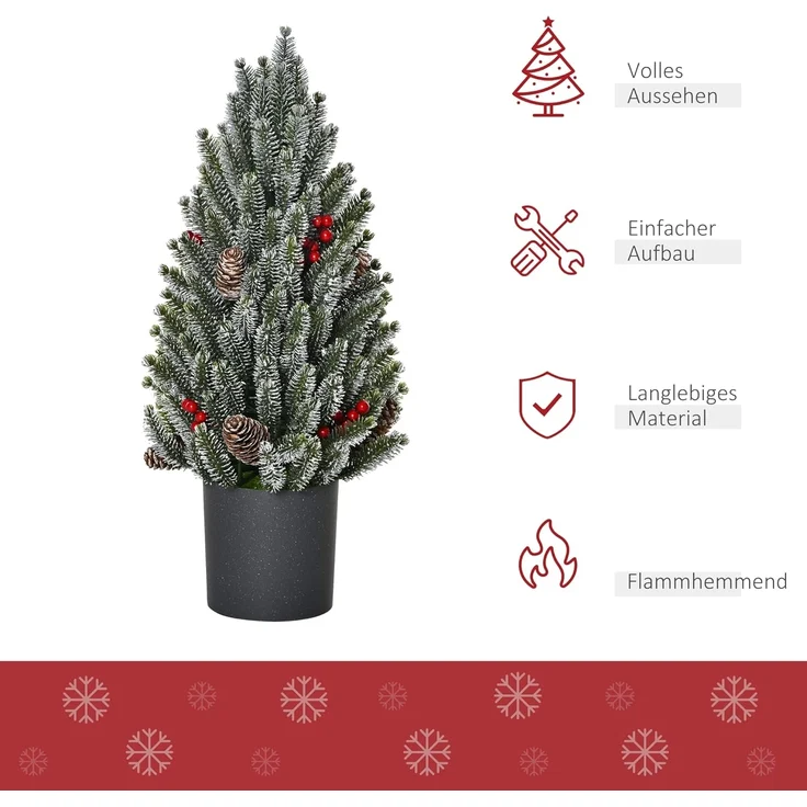HOMCOM Künstlicher Weihnachtsbaum Mini Weihnachtsbaum mit Tannenzapfen, roten Beeren und Übertop, Tannenbaum, Kleiner Tisch-Christbaum, Grün Ø27 x 47 cm – Bild 3