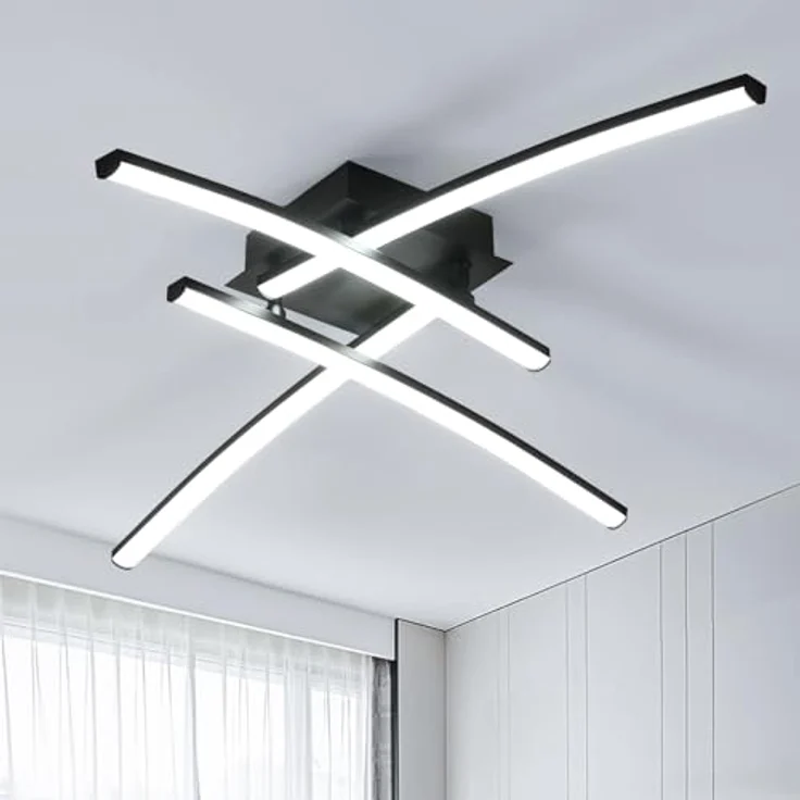 Goeco LED Deckenleuchte 34W, 3800LM Modern Deckenlampe Schwarz mit 4 Lichtleisten, 6500K Kaltes weißes Licht LED Lampen Deckenbeleuchtung für Wohnzimmer Schlafzimmer Büro – Bild 1