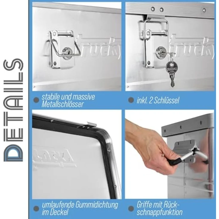 Trucky Allzweckkiste Aluminium Box mit Deckel Silber Alukiste 30 Liter Kiste Abschliessbar – Bild 4