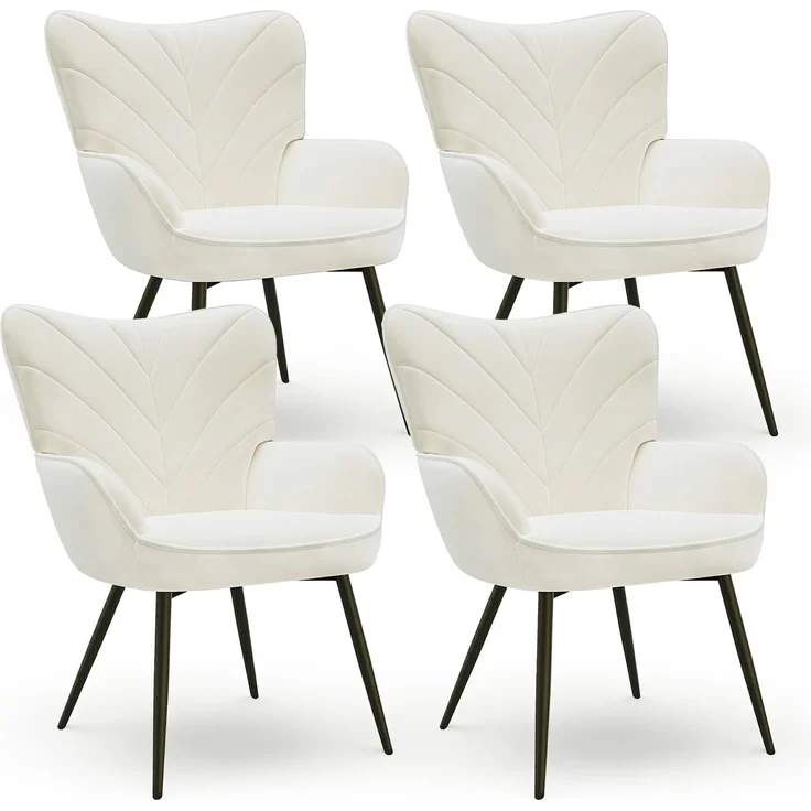 COLAMY Esszimmerstühle mit Armlehnen 4er Set, Stühle Esszimmer mit Rückenlehne, Polsternder Küchenstühle Gepolstert mit Wingback, Dining Chairs mit Holzbeinen für Esszimmer, Küche, Restaurant, Weiß