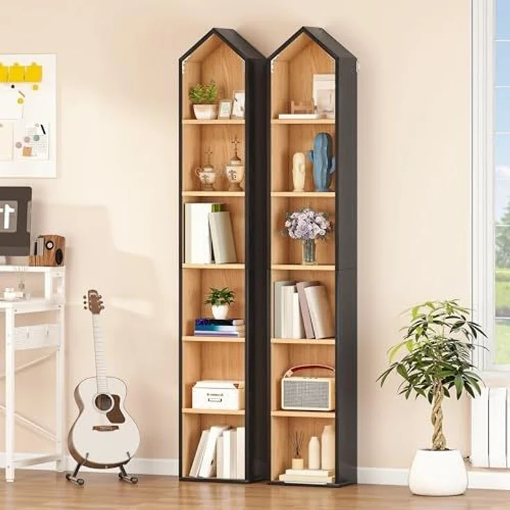YITAHOME Bücherregal 6-Etagen mit Weißem Gestell und Eichenoptik | Platzsparendes Design für Zuhause & Büro | 180 x 23,5 x 30 cm (BxHxT) – Bild 2