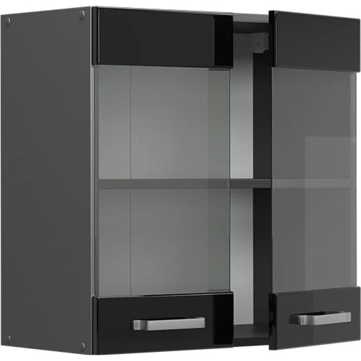 Küchenglasschrank R-Line Schwarz Hochglanz 60 cm Vicco – Bild 4