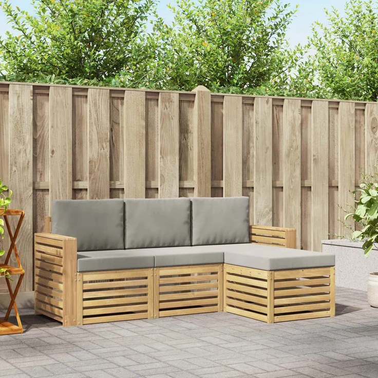 vidaXL Outdoor-Sofagarnitur 4 stk. 4-Sitzer Weiß und Hellgrau 3391641 – Bild 1