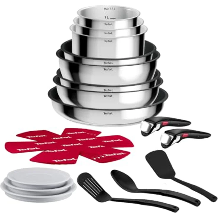 Tefal Ingenio Comfort Max 20-tlg. Kochgeschirr-Set, Titanium Antihaftversiegelung, stapelbar, platzsparend, Thermo-Signal, für alle Herdarten, sicherer Griff, mühelose Reinigung, Edelstahl, L966SK44 – Bild 2