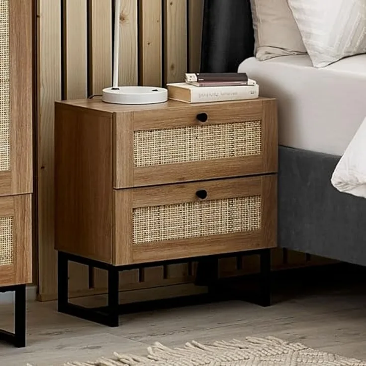 Julian Bowen Padstow Nachttisch mit 2 Schubladen, Eiche, Holzwerkstoff, Einheitsgröße