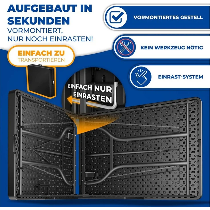 KESSER® Buffettisch Tisch klappbar Kunststoff 183x76 cm Campingtisch Partytisch Klapptisch Gartentisch für Garten, Terrasse und Balkon zusammenklappbar 8 Personen inkl. Tragegriff und Cover Schwarz, 183cm – Bild 4