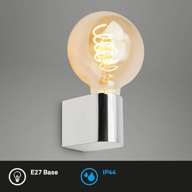 BRILONER - Spiegelleuchte Bad IP44 Spritzwasserschutz, E27 max. 10W, Wandmontage, Badezimmerlampe, Spiegellampe Bad, Lampe Badezimmer, Badlampe Wand, Wandlampe Badezimmer, 4,5 x 8 x 9,5 cm, Chrom – Bild 3