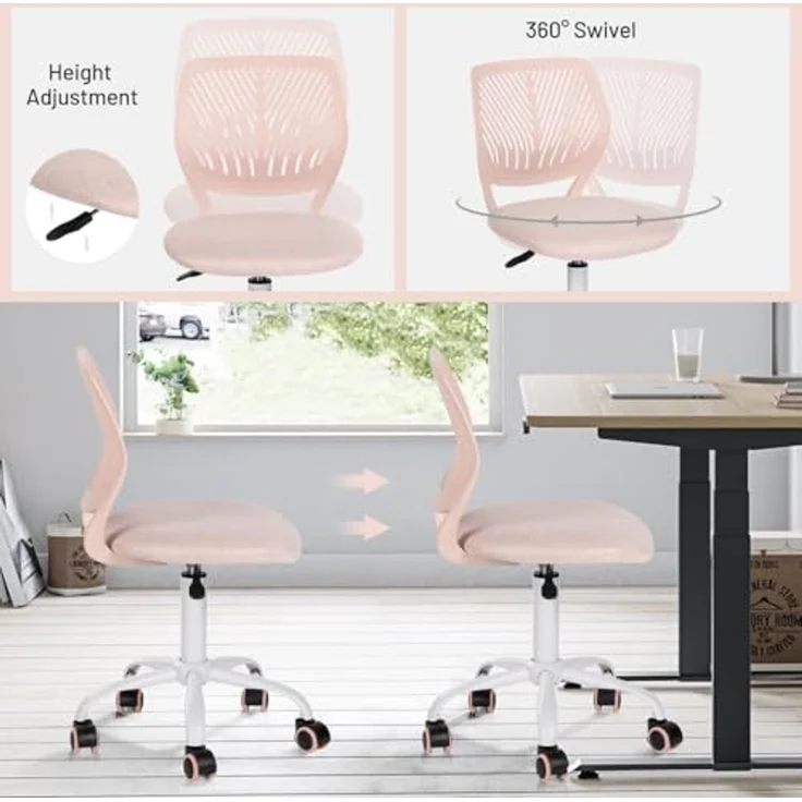 FurnitureR Kinder Schreibtischstuhl, höhenverstellbarer Drehstuhl mit kleinem Loch Rückenlehne Design, geeignet für Kinderzimmer oder Arbeitszimmer, Molandi Pink – Bild 7