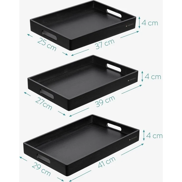 Navaris Tablett Serviertablett - 3x Servierplatte - rechteckig - Tabletttisch, Bambus, (3-tlg) – Bild 3