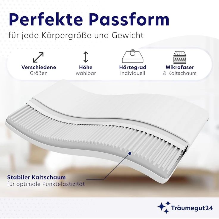 AquaFlex® 12 cm Matratze 80 x 200 cm Härtegrad H3 : 12 cm : 80 x 200 cm : H3 – Bild 2