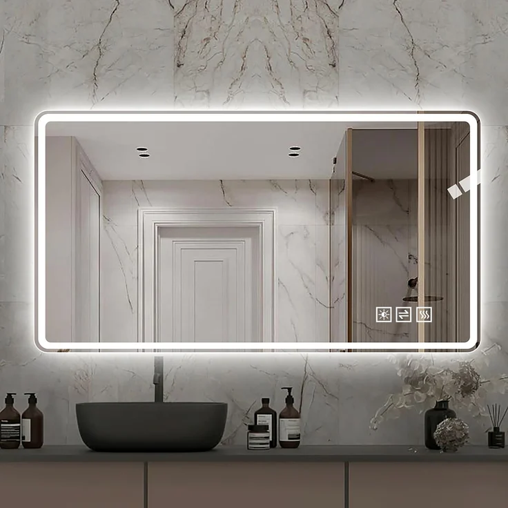 LED-Badezimmerspiegel 60x120 cm, rahmenlos mit Anti-Beschlag & Dimmfunktion, Silber – Bild 4