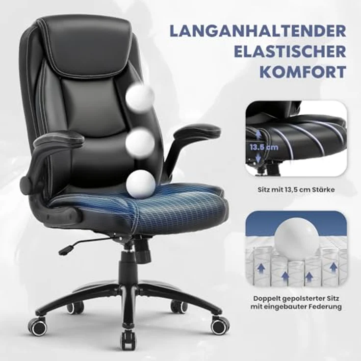 COLAMY Ergonomischer Bürostuhl, Office Bürostuhl Ergonomisch, 360° Drehung Chefsessel Schreibtischstuhl mit Hochklappbaren Armlehnen, Verstellbarer Rückenlehne, Höhe & Kippspannung, Schwarz – Bild 9