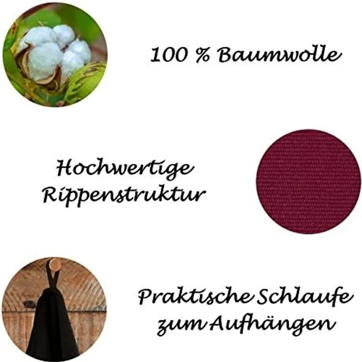 Engelland Geschirrtuch Küchentuch, (Vorteils-Set, 3-tlg, Rippenstruktur), 100 % Baumwolle, integrierte Aufhängeschlaufe, 70 x 50 cm, saugfähig – Bild 3